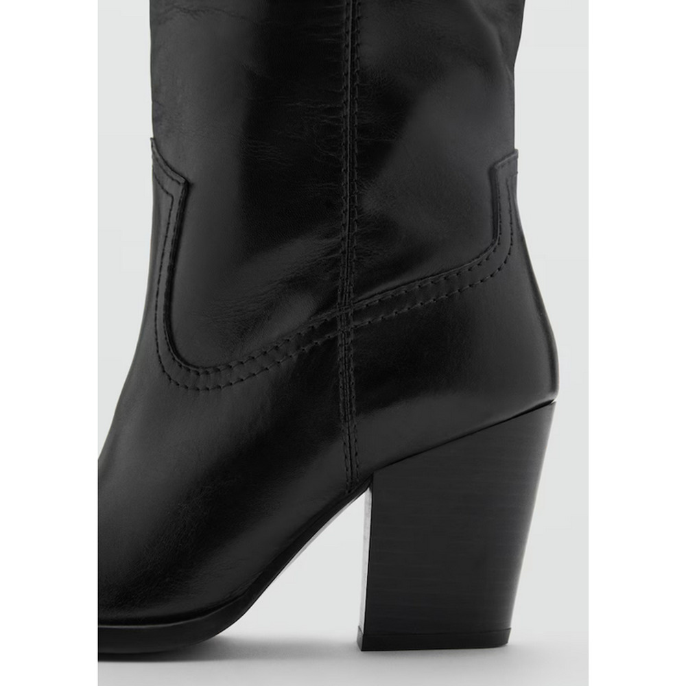 NEW MANGO MNG BLACK LEATHER COWBOY BOOTS SZ 38 7.5 - Picture 7 of 10